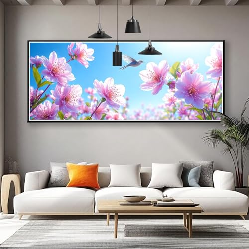 Diamond Painting Blume Diamond Painting Erwachsene Groß XXL 150x60 cm, 5D Vogel Diamant Malerei Bilder Basteln Mädchen ab 8 Jahre, DIY Runde Crystal Stickerei Cross Stitch Art für Deko Wohnzimmer F-5 von Zhngzoyn