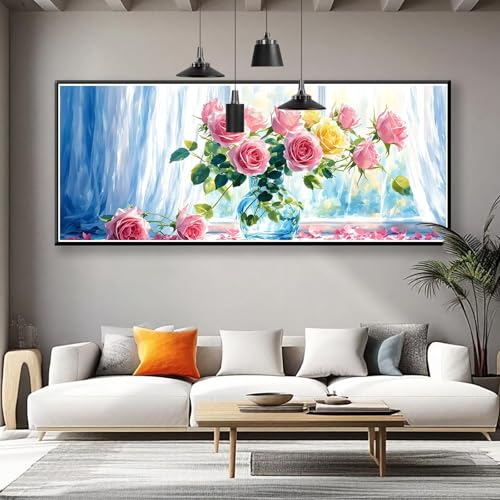 Diamond Painting Blume Diamond Painting Erwachsene Groß XXL 175x70 cm, 5D Rose Diamant Malerei Bilder Basteln Mädchen ab 8 Jahre, DIY Runde Crystal Stickerei Cross Stitch Art für Deko Wohnzimmer B-0 von Zhngzoyn