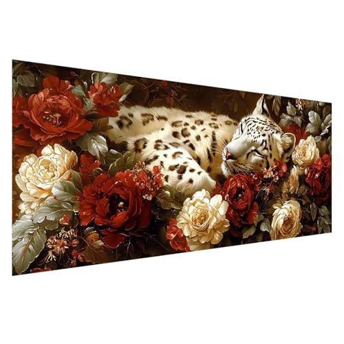 Diamond Painting Blume Diamond Painting Erwachsene Groß XXL 225x90 cm, 5D Leopard Diamant Malerei Bilder Basteln Mädchen ab 8 Jahre, DIY Eckige Steine Cross Stitch Malerei für Deko Wohnzimmer Z0-899 von Zhngzoyn
