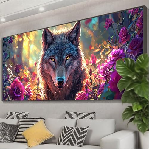 Diamond Painting Blume Diamond Painting Erwachsene Groß XXL 225x90 cm, 5D Wolf Diamant Malerei Bilder Basteln Mädchen ab 8 Jahre, DIY Eckige Steine Cross Stitch Malerei für Deko Wohnzimmer Z0-292 von Zhngzoyn