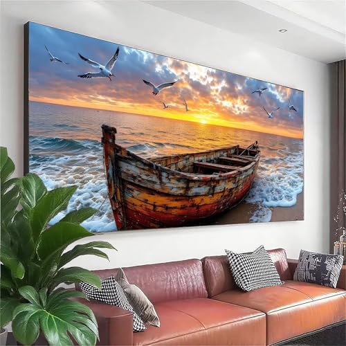 Diamond Painting Boot Diamond Painting Erwachsene Groß XXL 250x100 cm, 5D Sonnenuntergang Diamant Malerei Bilder Basteln Mädchen ab 8 Jahre, DIY Runde Crystal Stickerei Malerei für Deko Wohnzimmer M-6 von Zhngzoyn