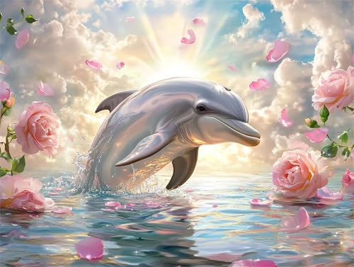 Diamond Painting Delphin Diamant Painting Bilder Erwachsene Tier, Basteln Mädchen 8 9 10 Jahre, Diamond Art Eckige Steine, DIY Diamant Malerei Bastelset Erwachsene für Deko Wohnzimmer 60x45 cm B-7 von Zhngzoyn