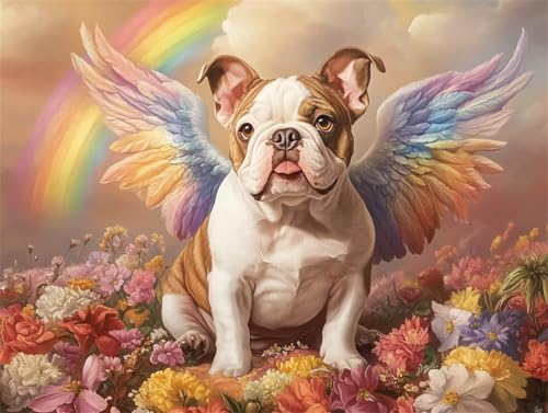 Diamond Painting Engel Diamant Painting Bilder Erwachsene Hund, Basteln Mädchen 8 9 10 Jahre, Diamond Art Eckige Steine, DIY Diamant Malerei Bastelset Erwachsene für Deko Wohnzimmer 60x45 cm X-2 von Zhngzoyn