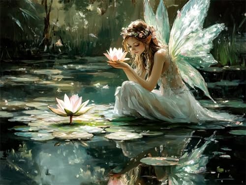Diamond Painting Engel Diamant Painting Bilder Erwachsene Lotus, Basteln Mädchen 8 9 10 Jahre, Diamond Art Eckige Steine, DIY Diamant Malerei Bastelset Erwachsene für Deko Wohnzimmer 30x20 cm W-2 von Zhngzoyn