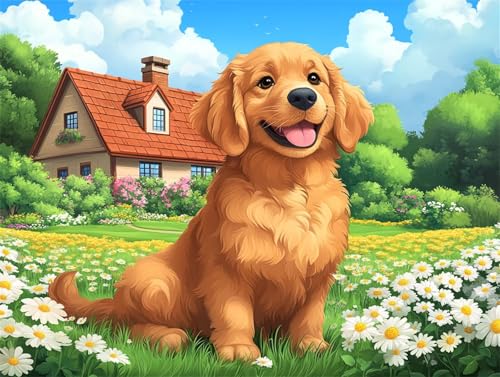 Diamond Painting Hund Diamant Painting Bilder Erwachsene Tier, Basteln Mädchen 8 9 10 Jahre, Diamond Art Eckige Steine, DIY Diamant Malerei Bastelset Erwachsene für Deko Wohnzimmer 90x70 cm O-4 von Zhngzoyn