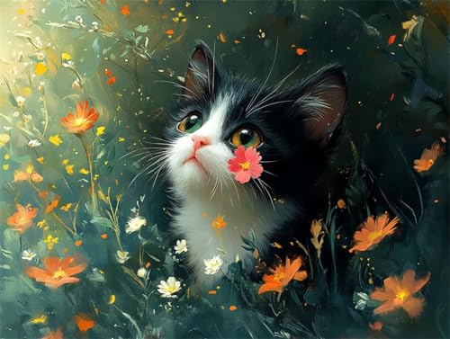 Diamond Painting Katze Diamant Painting Bilder Erwachsene Blume, Basteln Mädchen 8 9 10 Jahre, Diamond Art Eckige Steine, DIY Diamant Malerei Bastelset Erwachsene für Deko Wohnzimmer 30x20 cm X-2 von Zhngzoyn