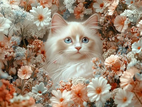 Diamond Painting Katze Diamant Painting Bilder Erwachsene Blume, Basteln Mädchen 8 9 10 Jahre, Diamond Art Eckige Steine, DIY Diamant Malerei Bastelset Erwachsene für Deko Wohnzimmer 40x30 cm B-4 von Zhngzoyn