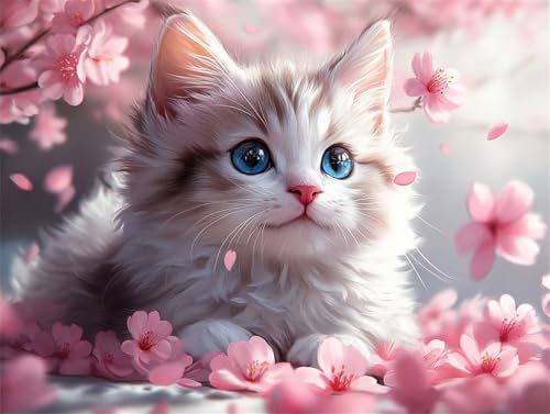 Diamond Painting Katze Diamant Painting Bilder Erwachsene Blume, Basteln Mädchen 8 9 10 Jahre, Diamond Art Eckige Steine, DIY Diamant Malerei Bastelset Erwachsene für Deko Wohnzimmer 70x50 cm O-1 von Zhngzoyn