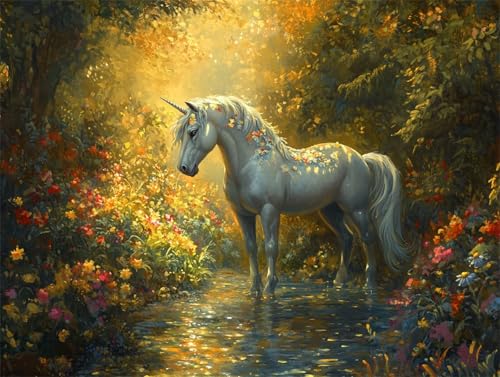 Diamond Painting Pferd Diamant Painting Bilder Erwachsene Tier, Basteln Mädchen 8 9 10 Jahre, Diamond Art Eckige Steine, DIY Diamant Malerei Bastelset Erwachsene für Deko Wohnzimmer 40x30 cm J-9 von Zhngzoyn