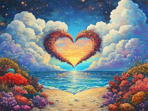 Diamond Painting Strand Diamant Painting Bilder Erwachsene Liebe, Basteln Mädchen 8 9 10 Jahre, Diamond Art Eckige Steine, DIY Diamant Malerei Bastelset Erwachsene für Deko Wohnzimmer 60x45 cm R-6 von Zhngzoyn