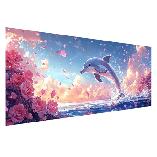 Diamond Painting Tier Diamond Painting Erwachsene Groß XXL 225x90 cm, 5D Delphin Diamant Malerei Bilder Basteln Mädchen ab 8 Jahre, DIY Eckige Steine Cross Stitch Malerei für Deko Wohnzimmer Z0-839 von Zhngzoyn