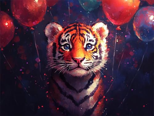 Diamond Painting Tiger Diamant Painting Bilder Erwachsene Tier, Basteln Mädchen 8 9 10 Jahre, Diamond Art Eckige Steine, DIY Diamant Malerei Bastelset Erwachsene für Deko Wohnzimmer 60x45 cm D-2 von Zhngzoyn