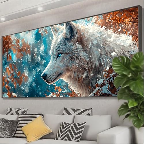 Diamond Painting Wolf Diamond Painting Erwachsene Groß XXL 200x80 cm, 5D Tier Diamant Malerei Bilder Basteln Mädchen ab 8 Jahre, DIY Eckige Steine Stickerei Cross Stitch Malerei Deko Wohnzimmer Z0-290 von Zhngzoyn