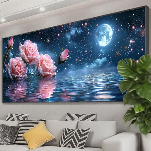 Diamond Painting XXL 225x90 cm, 5D Diamant Painting Bilder Mond Diamant Art Malerei Blume, DIY Eckige Steine Stickerei Kreuzstich Bastelset Erwachsene für Zimmer Deko, Geschenke für Frauen Z0-960 von Zhngzoyn