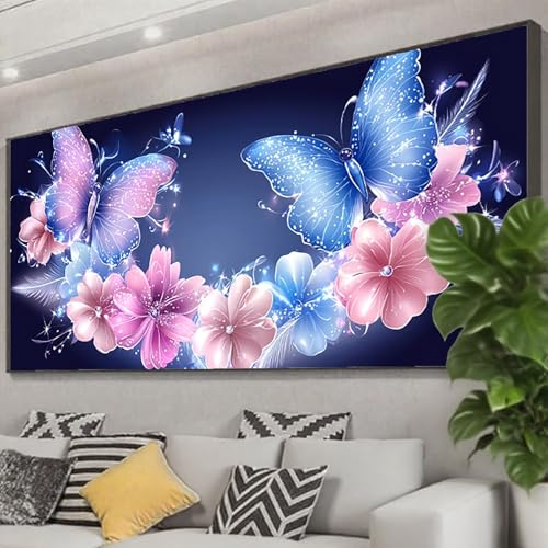 Diamond Painting XXL 225x90 cm, 5D Diamant Painting Bilder Schmetterling Diamant Art Malerei Blume,DIY Eckige Steine Crystal Stickerei Kreuzstich Bastelset Erwachsene für Zimmer Deko Geschenke Z0-894 von Zhngzoyn