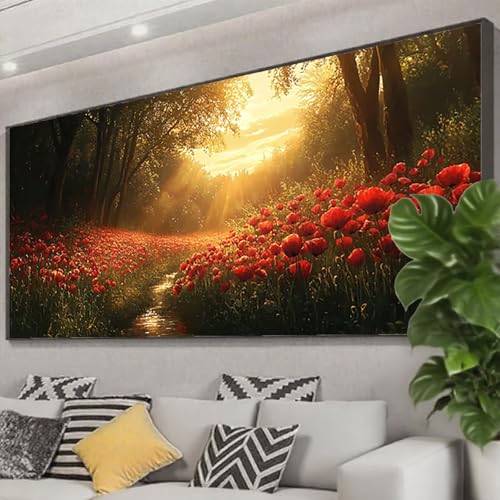 Diamond Painting XXL 225x90 cm, 5D Diamant Painting Bilder Sonnenuntergang Diamant Art Malerei Blume, DIY Eckige Steine Stickerei Kreuzstich Bastelset Erwachsene für Zimmer Deko Geschenke Z0-618 von Zhngzoyn
