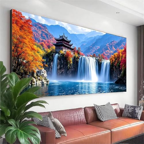 Diamond Painting XXL 225x90 cm, 5D Diamant Painting Bilder Wasserfall Diamant Art Landschaft, DIY Runde Crystal Stickerei Kreuzstich Bastelset Erwachsene für Zimmer Deko, Geschenke für Frauen A-6 von Zhngzoyn