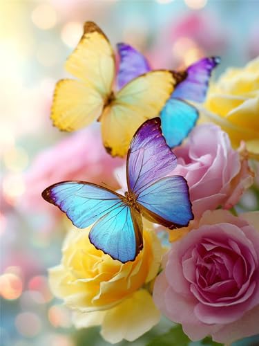 5D Diamond Painting Schmetterling, Blumen Diamond Painting Erwachsene, DIY Diamant Kunst Malerei Kinder Anfänger Crystal Art Mosaikherstellung Malerei Set für Zimmer Wand Dekor 100x130cm, Model156 von Zhnncfgg