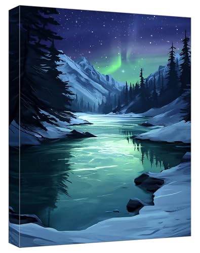 Malen Nach Zahlen Erwachsene Aurora Malen Nach Zahlen Schnee Paint by Numbers DIY GemäLde Kit mit 3 Maler Pinsel und Acrylpigment, Kreatives für Erwachsene Geschenk, für Home Decor, 40x50cm, Model451 von Zhnncfgg