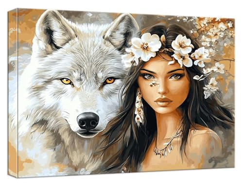 Malen Nach Zahlen Erwachsene Frau, Paint by Numbers Adult DIY Set Erwachsene Malen Nach Zahlen Wolf mit 3 Pinsel und Acrylpigment knitterfreie Leinwand Kit für Anfänger Home Dekor 60x90cm, Model839 von Zhnncfgg