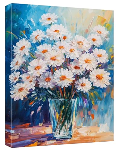 Malen Nach Zahlen Erwachsene Gänseblümchen, Paint by Numbers Adult DIY Set Erwachsene Malen Nach Zahlen Vase mit 3 Pinsel und Acrylpigment Kit für Anfänger Home Dekor, Ohne Rahmen 60x90cm, Model62 von Zhnncfgg