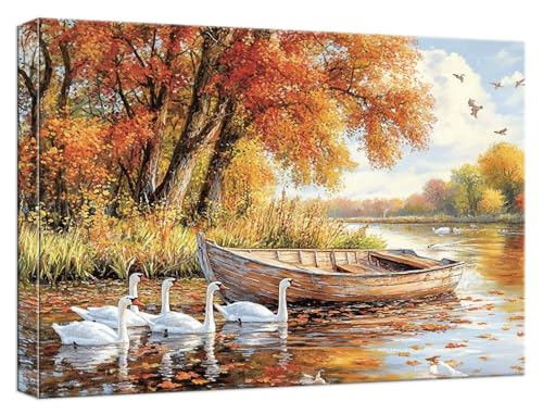 Malen Nach Zahlen Erwachsene Herbst Malen Nach Zahlen Schwan Paint by Numbers DIY GemäLde Kit mit 3 Maler Pinsel und Acrylpigment, Kreatives für Erwachsene Geschenk, für Home Decor, 50x70cm, Model553 von Zhnncfgg