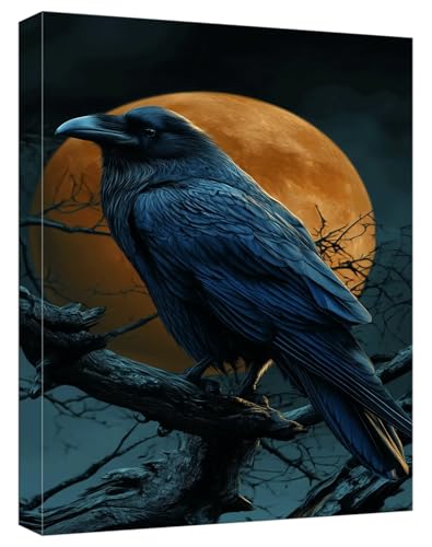 Malen Nach Zahlen Erwachsene Krähe, Paint by Numbers Adult DIY Set Erwachsene Malen Nach Zahlen Mond mit 3 Pinsel und Acrylpigment knitterfreie Leinwand Kit für Anfänger Home Dekor 70x100cm, Model449 von Zhnncfgg