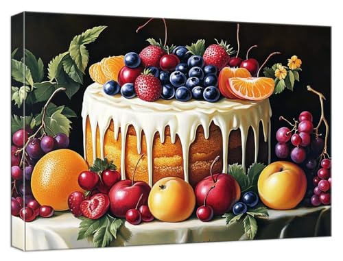 Malen Nach Zahlen Erwachsene Obst, Paint by Numbers Adult DIY Set Erwachsene Malen Nach Zahlen Kuchen mit 3 Pinsel und Acrylpigment knitterfreie Leinwand Kit für Anfänger Home Dekor 90x135cm, Model641 von Zhnncfgg