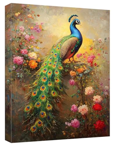 Malen Nach Zahlen Erwachsene Pfau Malen Nach Zahlen Blumen Paint by Numbers DIY GemäLde Kit 3 Maler Pinsel und Acrylpigment, Kreatives für Erwachsene Geschenk Anfänger für Home Decor, 80x120cm,Model52 von Zhnncfgg