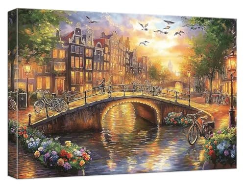 Malen Nach Zahlen Erwachsene Stadt, Paint by Numbers Adult DIY Set Erwachsene Malen Nach Zahlen Landschaft mit 3 Pinsel und Acrylpigment Kit für Anfänger Home Dekor, Ohne Rahmen 20x30cm, Model551 von Zhnncfgg