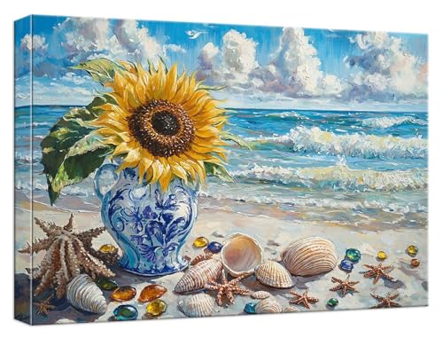Malen Nach Zahlen Erwachsene Strand Malen Nach Zahlen Sonnenblume Paint by Numbers DIY GemäLde Kit mit 3 Maler Pinsel und Acrylpigment, Kreatives für Erwachsene Geschenk Anfänger, 50x70cm, Model559 von Zhnncfgg