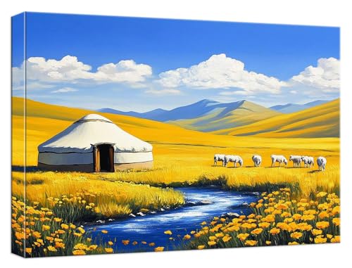 Malen Nach Zahlen Erwachsene Wiese, Paint by Numbers Adult DIY Set Erwachsene Malen Nach Zahlen Landschaft mit 3 Pinsel und Acrylpigment Kit für Anfänger Home Dekor, Ohne Rahmen 100x150cm, Model614 von Zhnncfgg