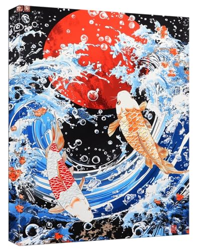 Malen Nach Zahlen Erwachsene japanisch, Paint by Numbers Adult DIY Set Erwachsene Malen Nach Zahlen Fisch mit 3 Pinsel Acrylpigment knitterfreie Leinwand Kit für Anfänger Home Dekor 60x90cm, Model38 von Zhnncfgg