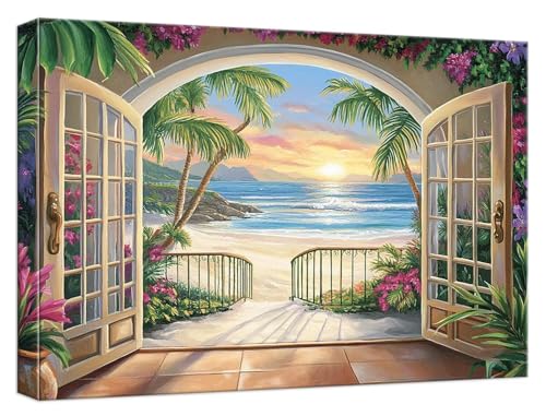 Malen Nach Zahlen Landschaft Malen Nach Zahlen Kinder ab 7 Strand DIY Anfänger Basteln Erwachsene Handgemalt Ölgemälde Mit 3 Pinseln Acrylfarbe Knitterfreie Leinwand für Home Dekor 40x50cm, Model573 von Zhnncfgg