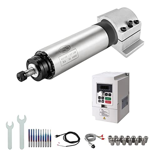CNC Spindelmotor Kits, 220V 1.5KW CNC Spindel Motor Luftgekühlt + 220V 1.5KW VFD+Φ65mm CNC Klemmhalterung + ER11 Zangenset + Bohrer + Schlüssel für Mahine CNC Router von Zhong Hua Jiang