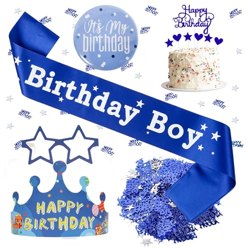 12 Stück Geburtstagsparty-Dekorationen, Geburtstag Junge Geburtstag Hüte Geburtstag Abzeichen Junge Geburtstag Junge Abzeichen Geburtstag Brille Kuchen Topper Blau Konfetti für Geburtstagsfeier 12 Stück Geburtstagsparty-Dekorationen, Geburtstag Junge Geburtstag Hüte Geburtstag Abzeichen Junge Geburtstag Junge Abzeichen Geburtstag Brille Kuchen Topper Blau Konfetti für Geburtstagsfeier von ZhongShuang