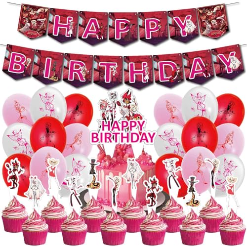 Hazbin Hotel Geburtstagsparty Supplies, Charlie Morningstar Vaggie Banner Luftballons Kuchen Topper Geburtstagsfeier Anime Dekorationen Geburtstag für Fans Hazbin Hotel Geburtstagsparty Supplies, Charlie Morningstar Vaggie Banner Luftballons Kuchen Topper Geburtstagsfeier Anime Dekorationen Geburtstag für Fans von Zhongkaihua