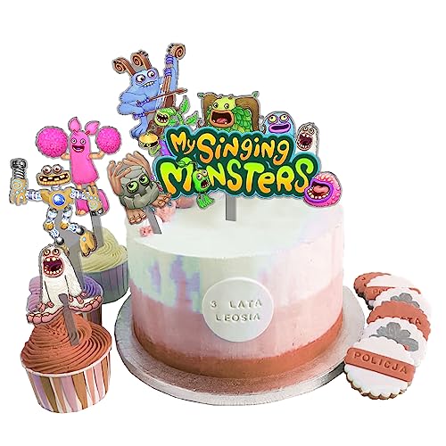 My Singing Monsters Geburtstags-Dekorationen 6 Stück Kuchen Stick Tag – süße gebackene Kuchen Karte Anime Spiel Party Supplies Decor von Zhongkaihua