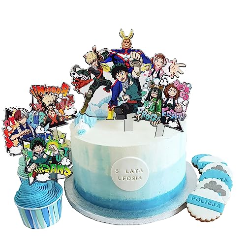Zhongkaihua MHA Cake Topper Supplies 5 Stück MHA Geburtstag Dekorationen Set Anime Thema Geburtstag Party Dekoration von Zhongkaihua