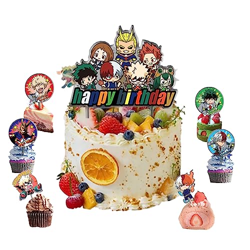 Zhongkaihua MHA Cake Topper Supplies 9-teiliges MHA-Geburtstagsdekorationsset, Anime-Thema, Geburtstagsparty-Dekoration von Zhongkaihua