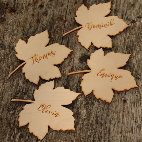 Ahornblatt-Tischkarten, benutzerdefinierte Gravur, Hochzeits-Namensschild, Herbstblatt-Geburtstags-Tischkarten, Thanksgiving-Party, Holzgeschenke (40 Stück) von Zhongzhi