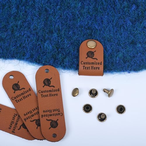 Personalisierte Mini-Lederanhänger, individuelle Leder-Etiketten, Strickanhänger mit Nieten, Hutzubehör, handgefertigt für Stricken und Häkeln, Geschenk (30 Stück) von Zhongzhi