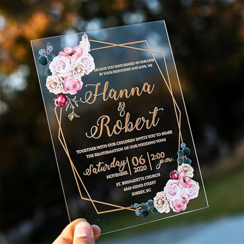 Zhongzhi Personalisierte Hochzeitseinladungen aus Acryl, transparent, elegantes Hochzeits-modernes Design, Brautdusche, Einladung (40 Stück) von Zhongzhi