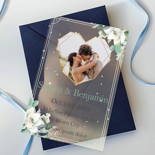 Zhongzhi Personalisierte elegante Acryl-Hochzeitseinladung mit Foto, Hochzeitseinladung Acryl, Customixe Hochzeit (30 Stück) von Zhongzhi