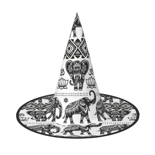Zhuanyun Böhmisches Elefantenmuster Druck Halloween Hut Halloween Kostüm Zubehör Kopfschmuck Party Zubehör Hexenhut von Zhuanyun