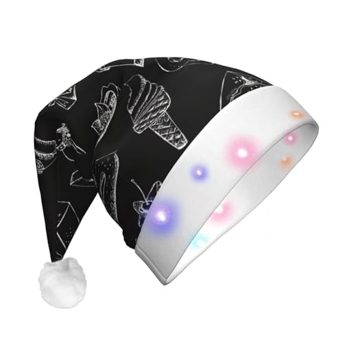 Zhuanyun Gebäck auf Kreidetafel-Druck, Flanell, Weihnachtsmützen mit LED-Lichtern, Nikolausmütze für Kostümpartys Zhuanyun Gebäck auf Kreidetafel-Druck, Flanell, Weihnachtsmützen mit LED-Lichtern, Nikolausmütze für Kostümpartys von Zhuanyun