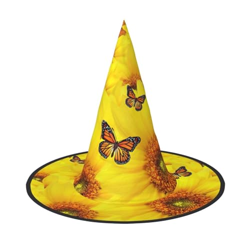Zhuanyun Gelbe Blumen Schmetterlinge Druck Halloween Hut Halloween Kostüm Zubehör Kopfschmuck Party Zubehör Hexenhut von Zhuanyun