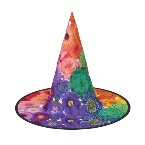 Zhuanyun Halloween-Hut mit Regenbogen-Blumen-Druck, Halloween-Kostüm, Zubehör, Kopfschmuck, Partyzubehör, Hexenhut von Zhuanyun