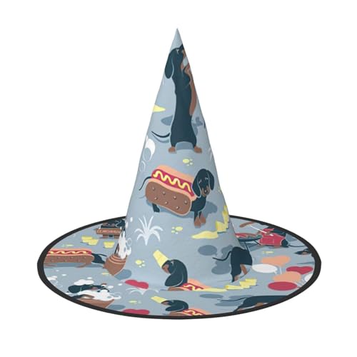 Zhuanyun Hot Dogs und Lemonade1 Druck Halloween Hut Halloween Kostüm Zubehör Kopfschmuck Party Zubehör Hexenhut von Zhuanyun