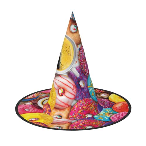 Zhuanyun Kaffee- und Donut-Druck, Halloween-Hut, Halloween-Kostüm, Zubehör, Kopfschmuck, Partyzubehör, Hexenhut von Zhuanyun